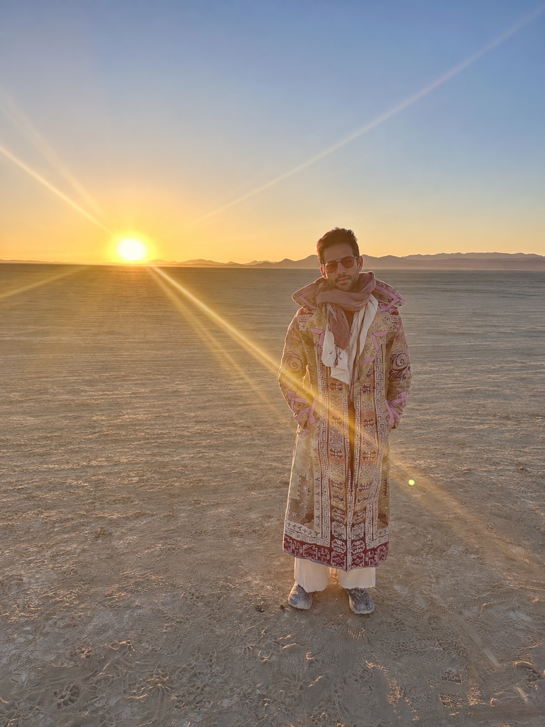 Zachary on the open playa at sunset